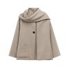 Kaslead New Arrival Women's Fashion Style Blended Scarf round Neck Long Sleeves Coat Outwear 2095141