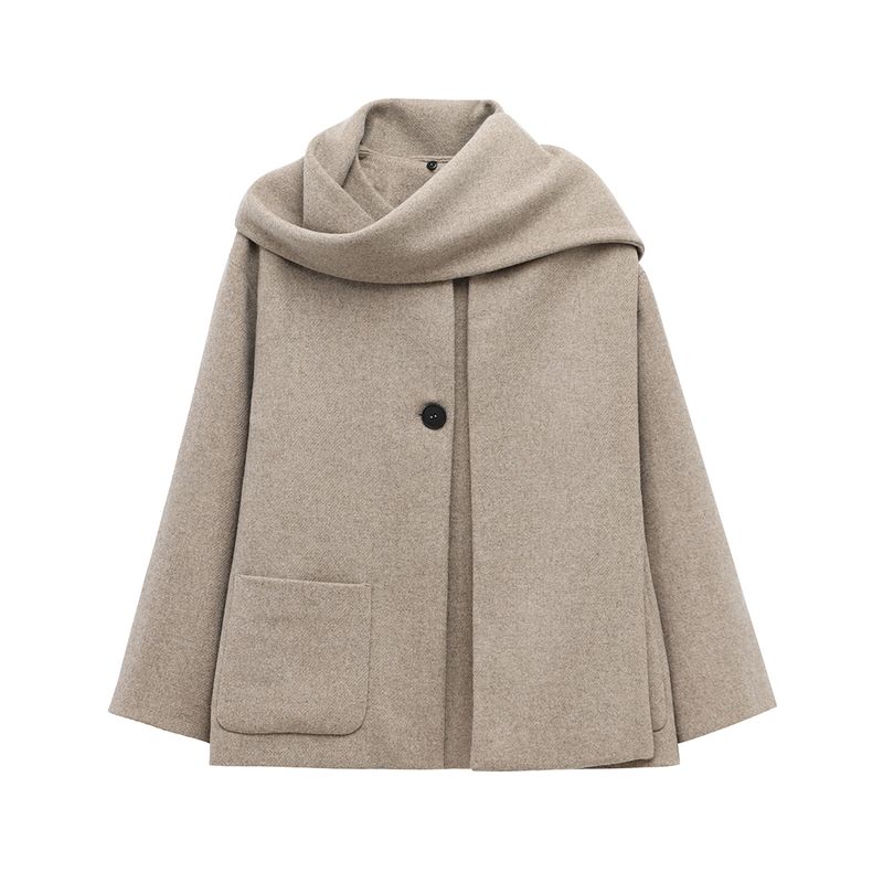 Kaslead New Arrival Women's Fashion Style Blended Scarf Round Neck Long Sleeves Coat Outwear 2095141
