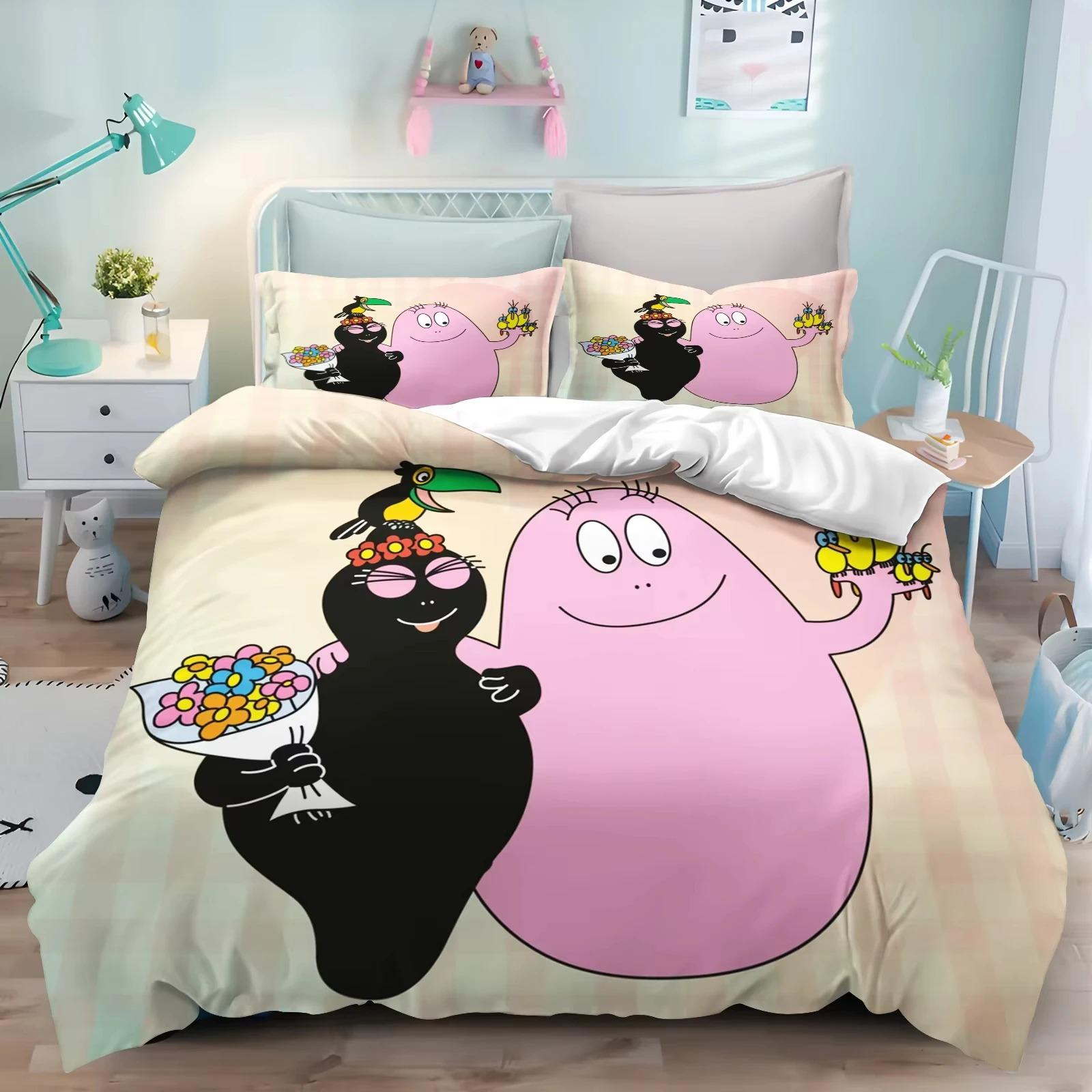 

New 3D Print Cartoon L-Les & B-Barbapapa Bedding Set Double Twin King Duvet Cover Comforter Pillowcase Boys Girls Adults Bedroom US Twin 173x218cm