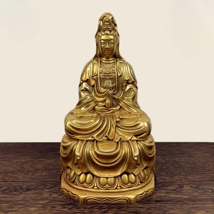 Household Worship Brass Guanyin Bodhisattva Buddha Statue Guanyin Bronze Statue Decoration