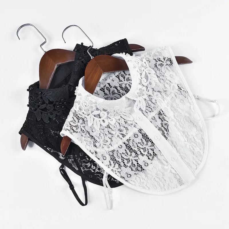 Perfect Match Elegant White Lace Detachable Collars For Women Floral Hollow False Collar Shirt Fake Half Shirt Collar Remoable Faux Col Tie