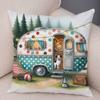 Happy Campers Pillow Case Double Print Decor Cartoon House Travel Car Cushion Cover for Sofa Home Soft Plush Pillowcase