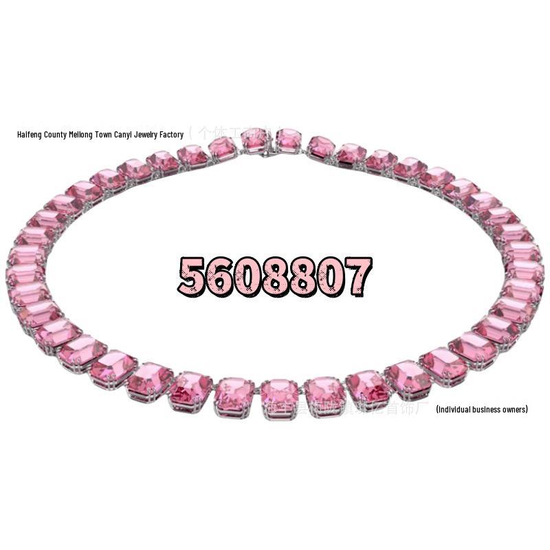 Shi Family Exquisite Purple Octagonal Rhinestone Necklace & Choker Bracelet Set