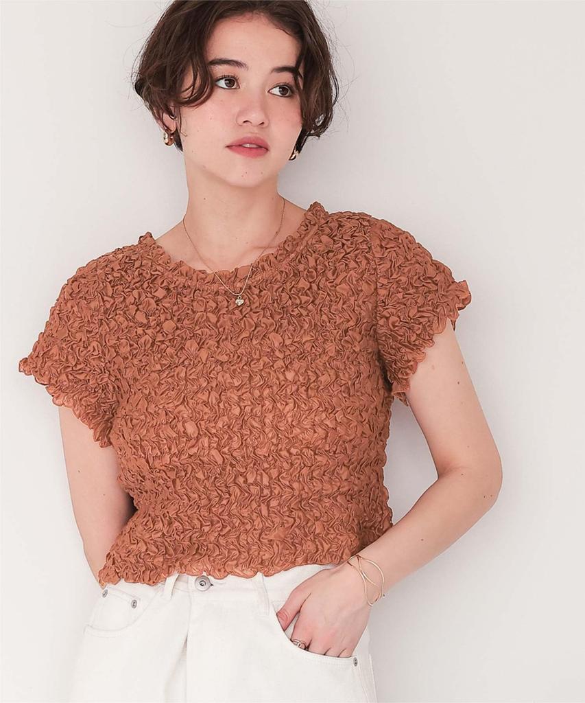Titibait Pokopoko Shirred Sheer Top AFXP4324 Free Size Brown Women's