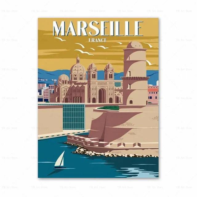 Spanien Amalfiküste Santorini Französische Riviera Italien Druck Kunst Leinwand Poster Für Wohnzimmer Dekoration Zuhause Wandbild