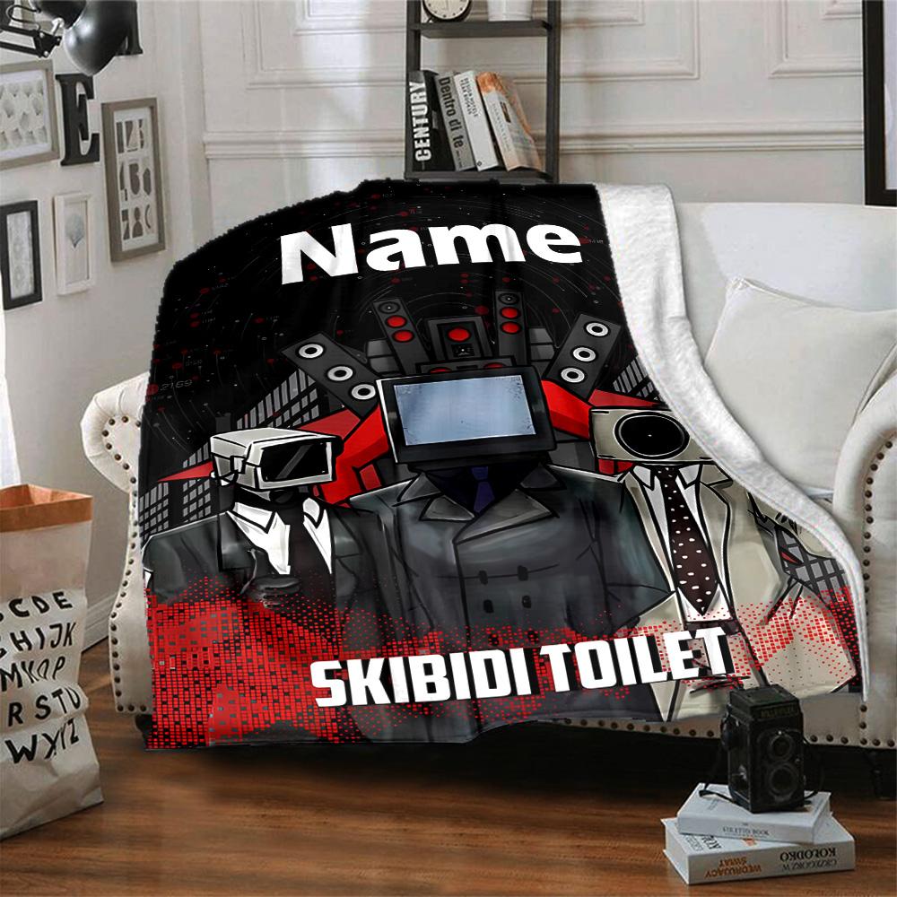 Customizable Skibidi Toilet Multiverse1 Throw Blanket – Personalized Name, All-Season Cozy Snug Blanket, Machine Washable, Personalized Blanket