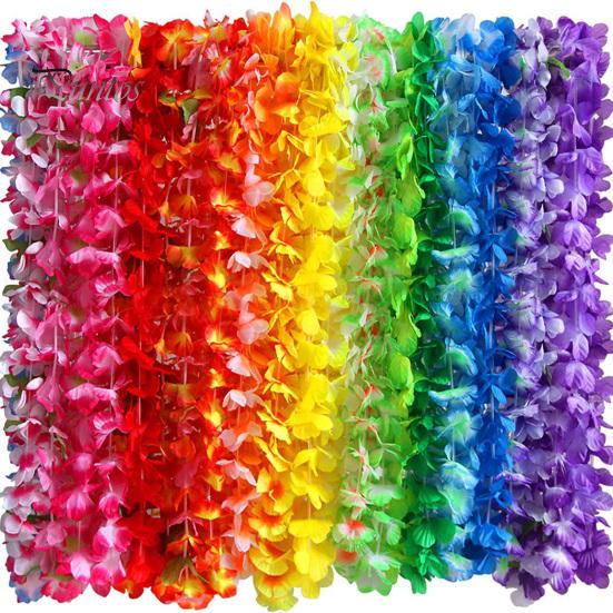 Beach Dance Leis Party Accessories 24Pcs Hawaiian Faux Silk Flower Necklace Tropical Decorations Favor Birthday Pool Decoration Supplies