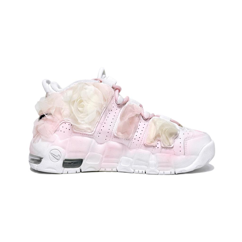 Nike Air More Uptempo Pure White Bridal, Lolita Cushioning Mid Top Basketball Shoes Women's White Pink DH9719-100(Team610-)