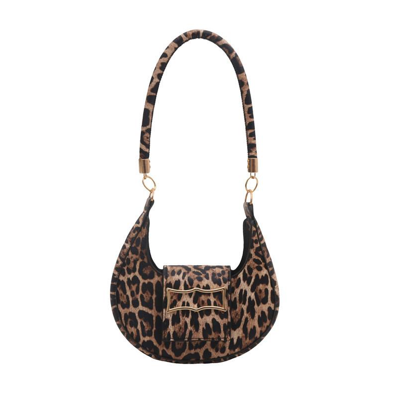 Chic Pu Leather Crescent Handbag With Leopard Print For Trendy Women Everyday Use