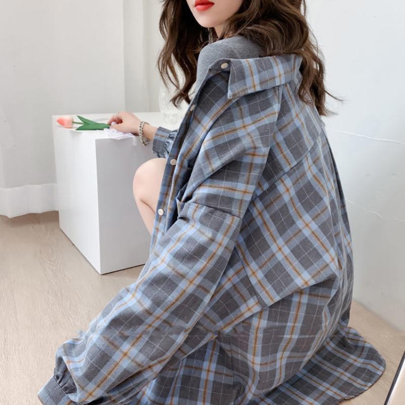 Danmo Streetwear Plaid Shirts Frauen Koreanische Mode Übergroßen Tops Harajuku Täglichen Alle-spiel Langarm Weibliche Blusen