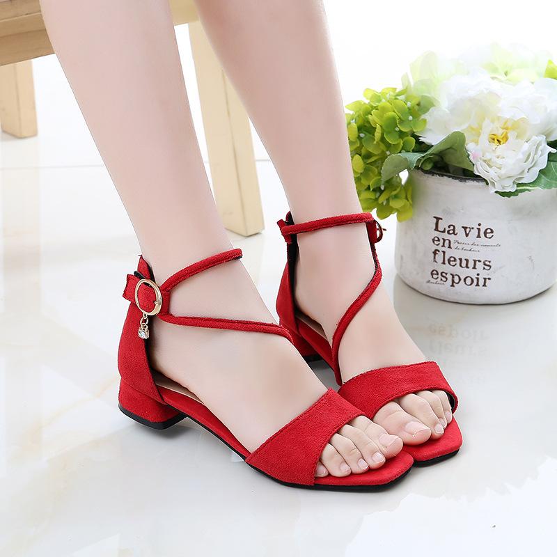 

[Summer Korean Princess Sandals for Girls Roman Heel Dance Shoes Children Fashion Soft Sole Sandals] size 27 красный