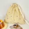 Yellow Grid Flower Drawstring Bag Fabric Travel Organizer Bags Portable Miscellaneous Sorting Bag Large Drawstring Bags Pouch