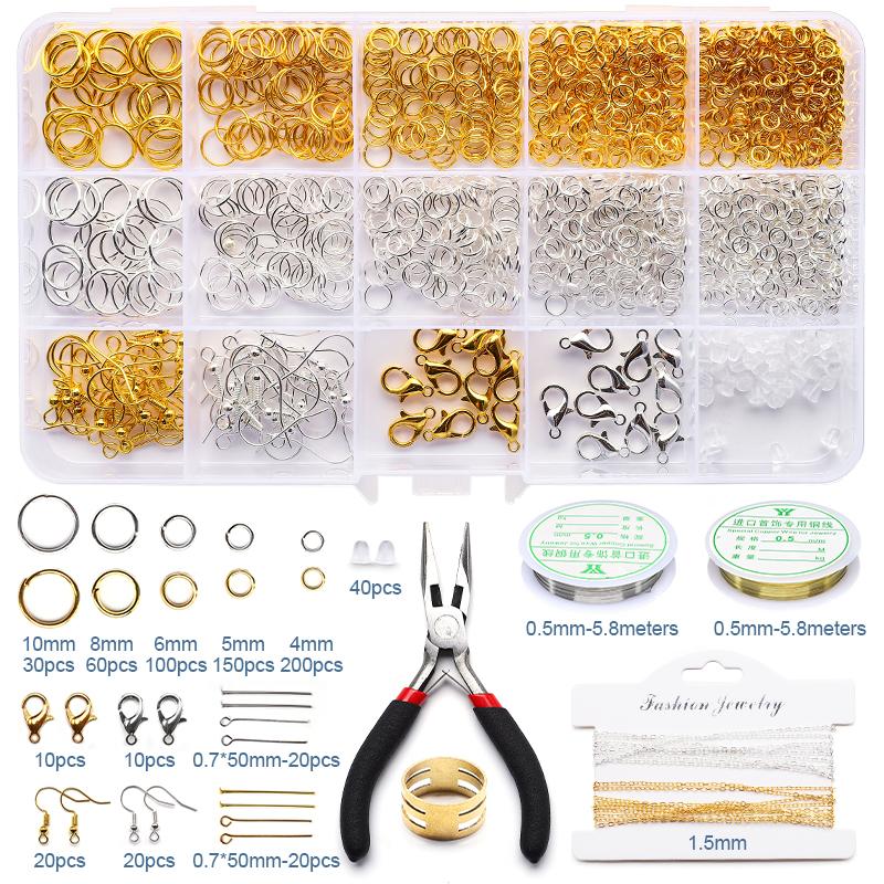 Jewelry Making Supplies Set Head Pins Lobster Clasps Chains Jump Rings Earrings Clasps Hooks for DIY Jewelry Making Accessories