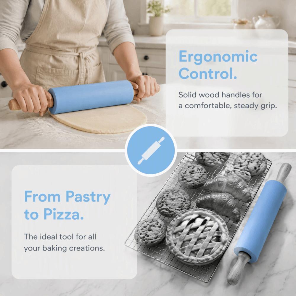 Silicone Rolling Pin Solid Wood Handle Baking Rolling Pin Pastry Roller  Dumpling Preparation