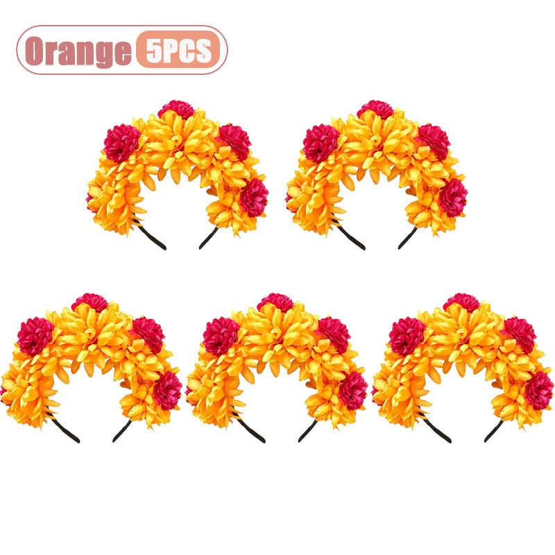 1-10pcs Day of the Dead Marigold Headband Artificial Flower Crown for Women Halloween Party Fiesta Costume Accessory