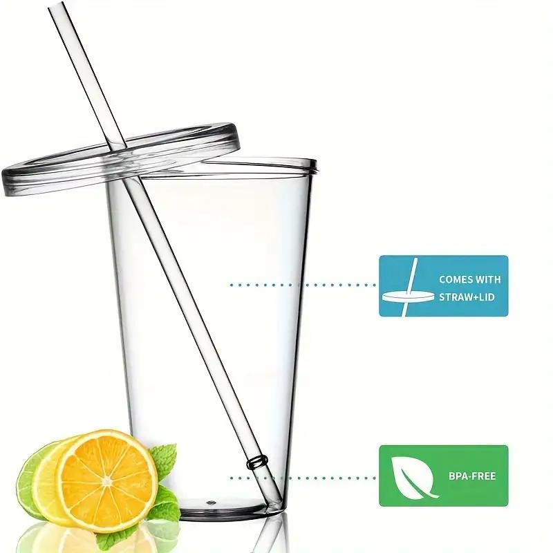 3 szt. Wielokrotnego użytku Jednowarstwowy Przezroczysty Plastikowy Kubek do Picia Butelka na Wodę z Pokrywką Słomką Outdoorowy Napój Kubek na Herbatę Mleko Kawę Narzędzia