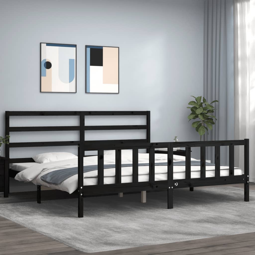 Solid Wood Bed with Headboard Black 200x200 cm