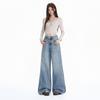 Autumn and Winter New Loose Straight Mid-waist Washed Blue Puppy Printing Design Jeans Women