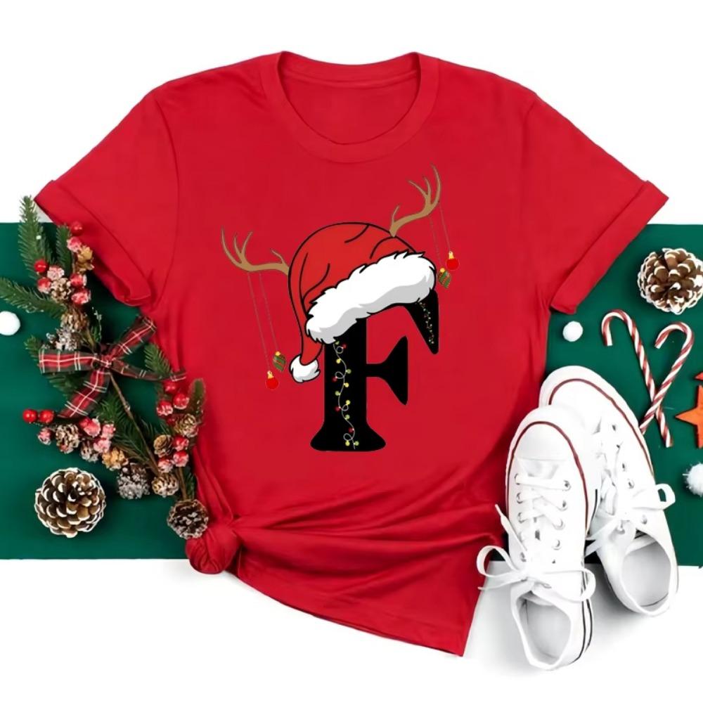 Christmas Alphabet T Shirt Men Casual Fashion T-shirt Short Sleeve Christmas Party Aesthetics Red Top Harajuku Sleeve Casual
