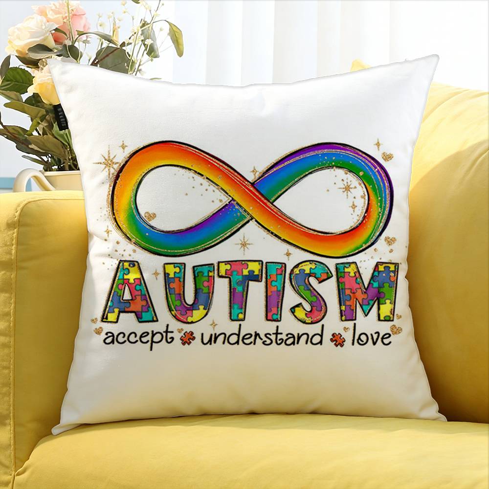 For Accept Support Love Autism Pride Symbol Rainbow World Various Sizes Square Pillow Case For Car Home Bedchamber Decor