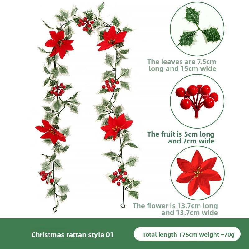 Christmas Simulation Red Fruit Vine With Artificial Pine Needles For Holiday Home Decor