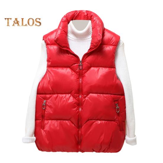 

Жіноче зимове пальто на блискавці з потовщеним м’яким коміром-стійкою, захист шиї Верхній одяг без рукавів із кишенями на блискавці, одноколірний утеплюючий жилет XL червоний