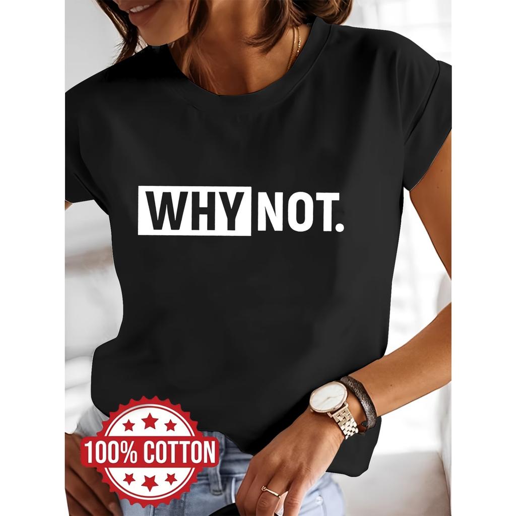 Women's Short-Sleeve T-Shirt with Minimalist - Letter Print - Soft Round Neck Blouse for Spring Summer Casual Wear