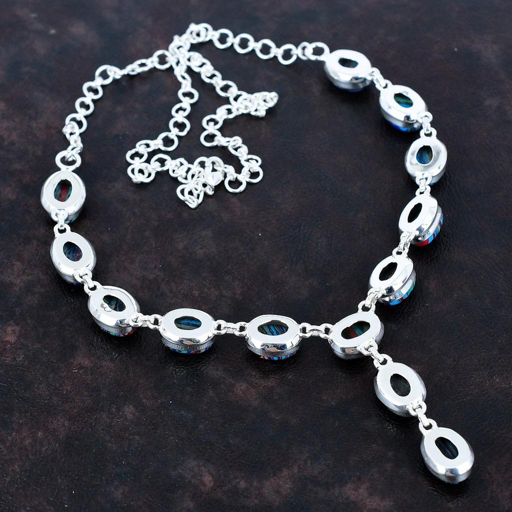 Rainbow Calsilica Necklace Gemstone Necklace Antique Jewelry 925 Sterling Silver Necklace Handmade Adjustable Chain Necklace Gifts for Women