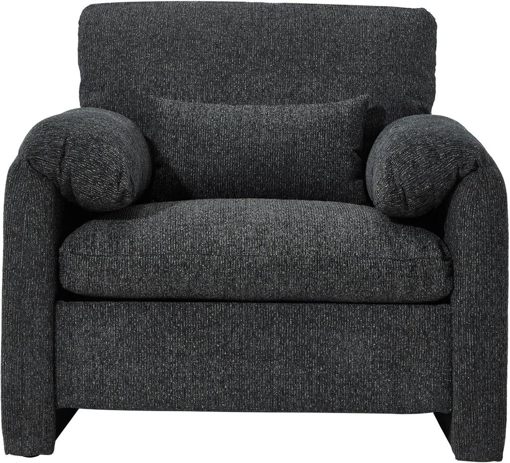 YODOLLA Armchair Sofa for Living Room, Large Single Sofa Padded Seat with Lumbar Pillow, Velvet Morden Accent Chairs, Black