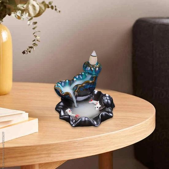 Rückfluss Räuchergefäß Entspannend Heilend Ruhige Emotion Glänzende Keramik Lotus/Berg/Fisch Design Räucherhalter Verzierungsartikel Haushaltsware
