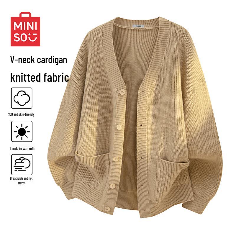 MINISO Men's Japanese Style V-Neck Knitted Cardigan