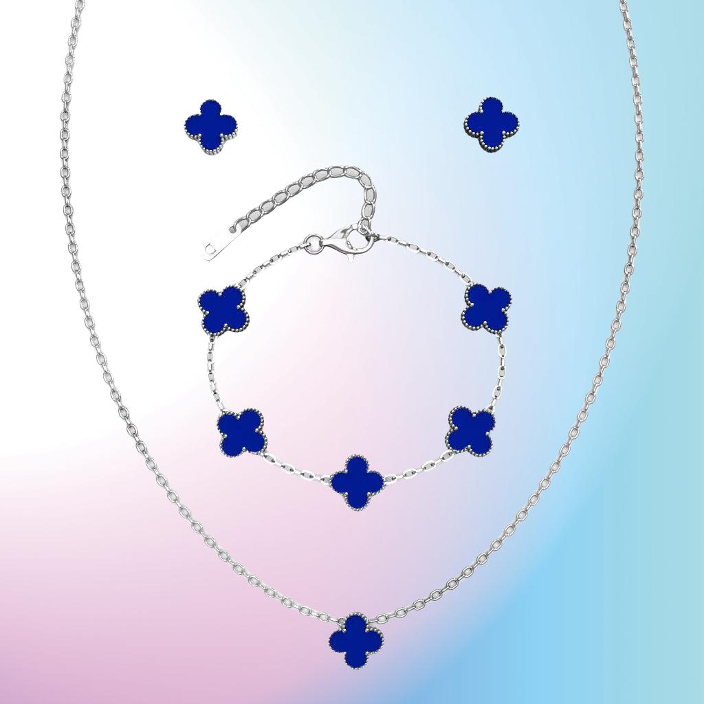 3PCS Versatile Stainless Steel Clover Jewelry Women's Set Necklace Earnail Bracelet Personalized Accessories