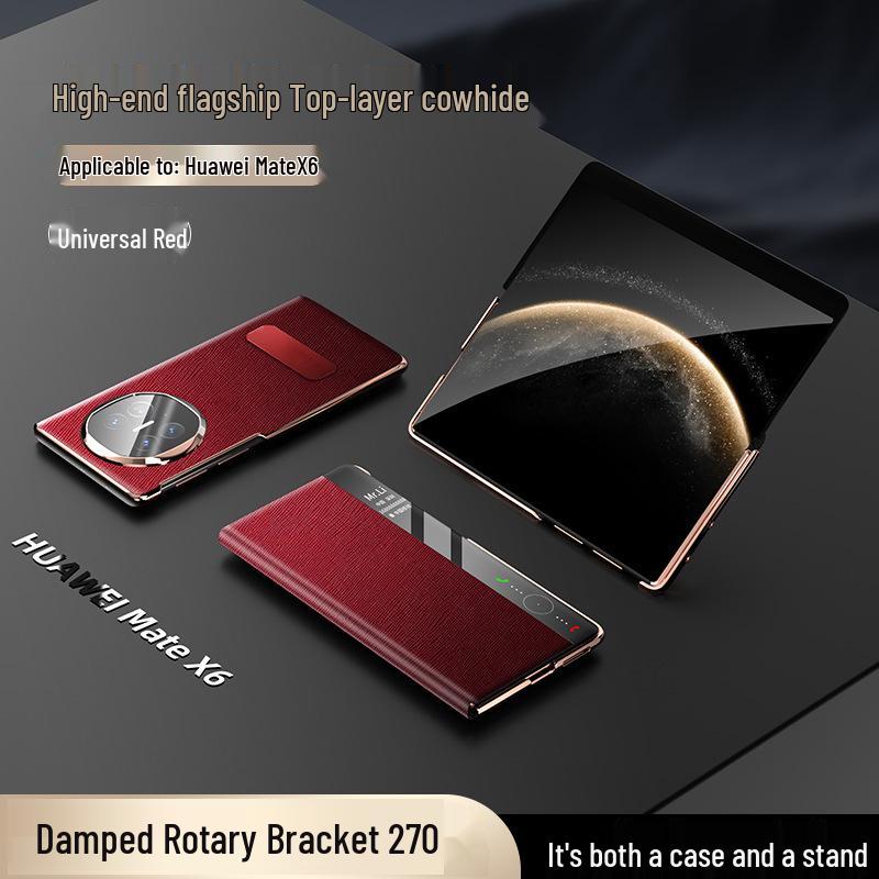 Huawei Mate X6 Foldable Full-Cover Flip Leather Case with Rotating Bracket and Smart Window.