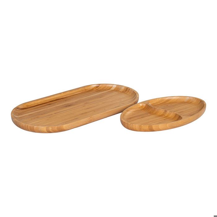 Set of 2 Natural Bamboo Serving Trays