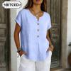 Women's Fashion Casual Solid Color Print Short Sleeve V Neck Blouses & Shirts