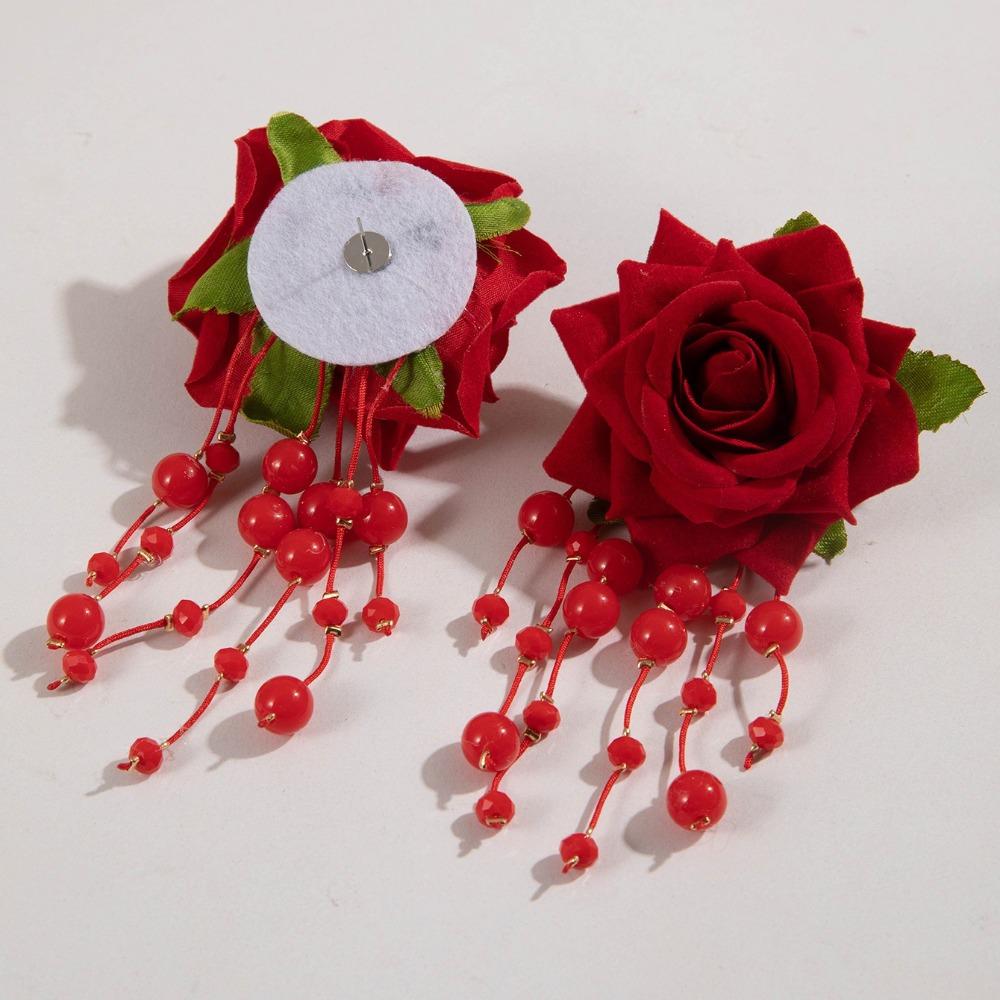 Multicolor Flower Pendant Earrings Rose Flower Large Flower Earrings Women's Earrings  Women