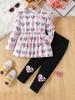Girls 2 Piece Outfit 4-7Y Pink Leopard Heart Print Top and Black Leggings Sweet Cool Style Kids Clothing Set Fit Kids Daily Wear