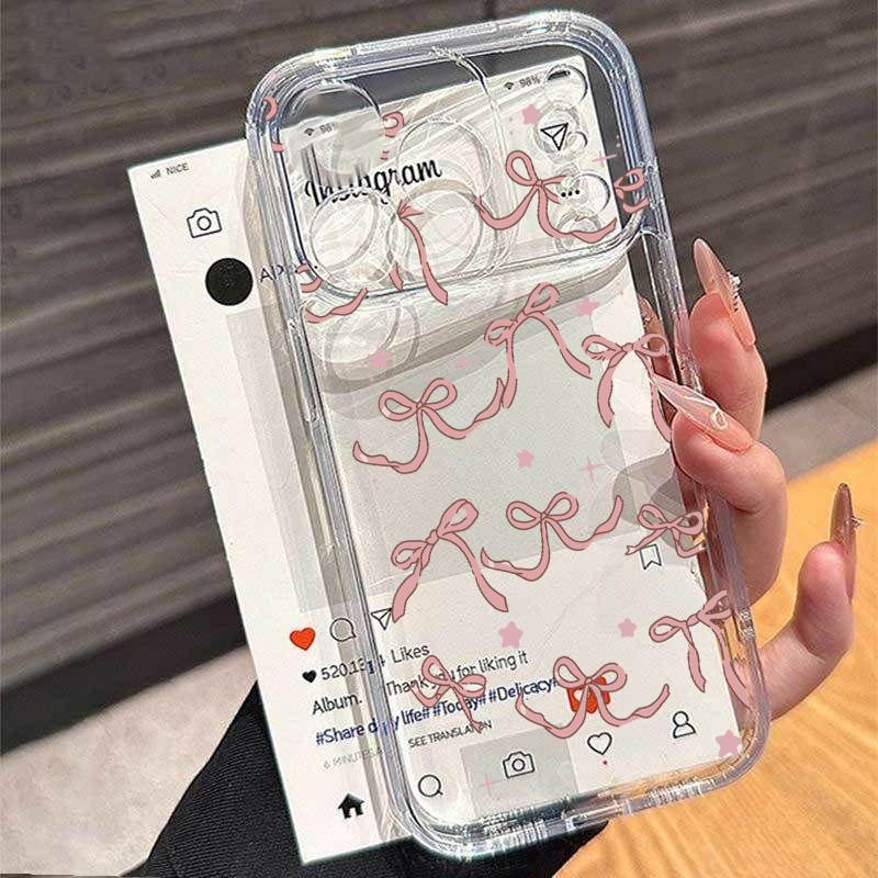 Simple Love Heart Bow Polka Dot Clear TPU Phone Case For IPhone 17 16 15 Plus 11 13 14 Pro Max 17 Air 12 Mini 16E IPhone17 Cover