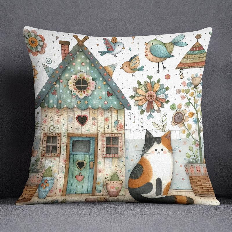 Tecknad katt Ke demontering och tvättning kontorsörngott, soffkudde, vardagsrum sovrum fyrkantigt örngott