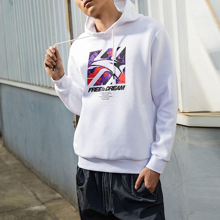 Anta Basketball Series Logo Print Loose Hoodie Men Hoodie White 152211743-1