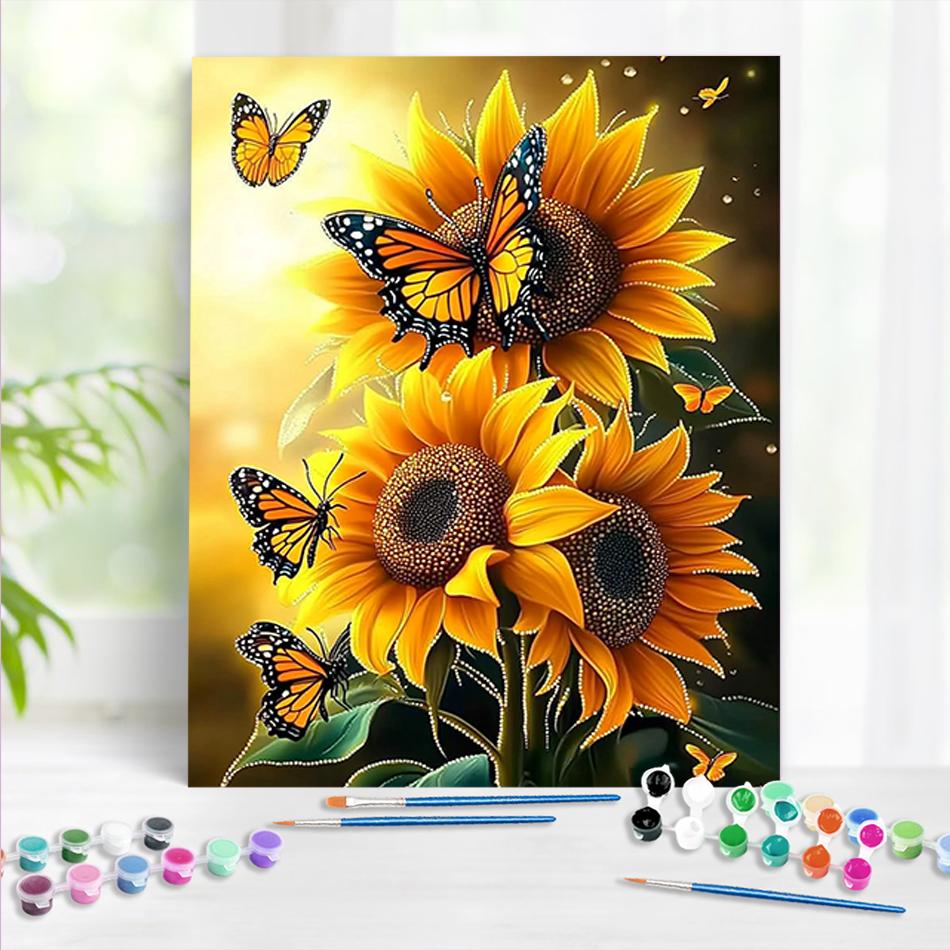 

1pc Diy Paint By Numbers Kit Butterfly Sunflower Coloring By Number Diy Crafts By Numbers Acrylic Kits 40x50cm/16x20inch Without Frame 40x50cm NO Frame