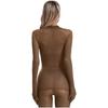 Womens Glossy Sheer Long Sleeve Top Slim Fit Stretchy Pullover Round Neck Nightclub Glamorous Clubwear