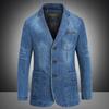 Men's Slim Fit Denim Suit Jacket - Casual Outerwear for Middle-Aged Men