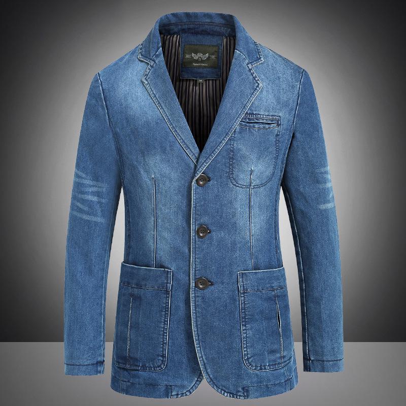 Men's Slim Fit Denim Suit Jacket - Casual Outerwear for Middle-Aged Men