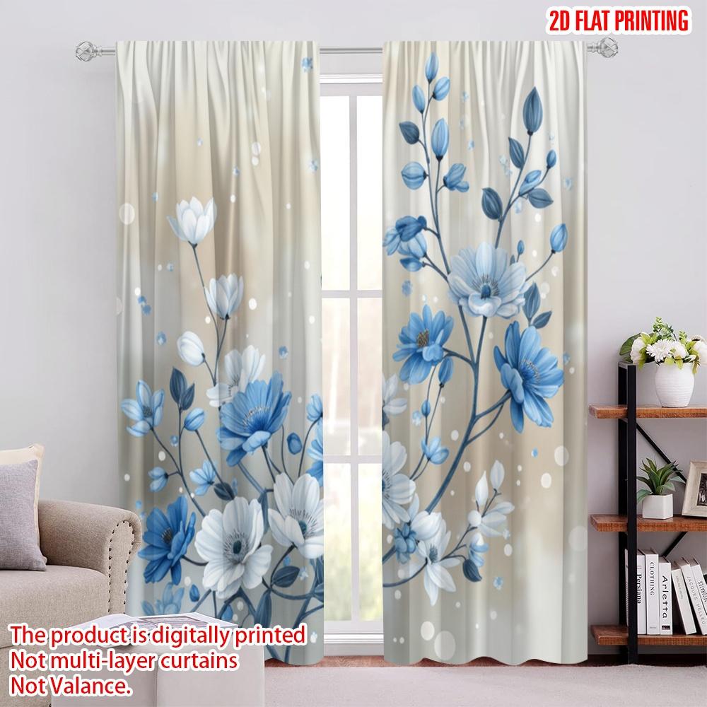 

2 шт., шторы с принтом 2D, узор «Гармония голубого цветения», универсальные, 100% полиэстер (без удилища) Универсальный Все Идеально для 52.50 × 116.00 cm 2 pcs