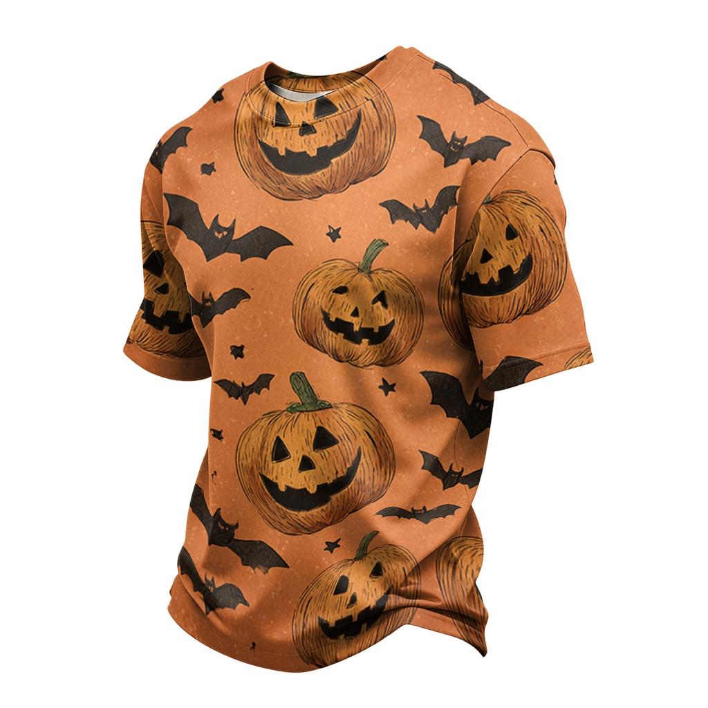 Men's Casual Printed Crew Neck Lightweight Breathable Short Sleeve Top Halloween Themed Graphic Design Comfortable Fit