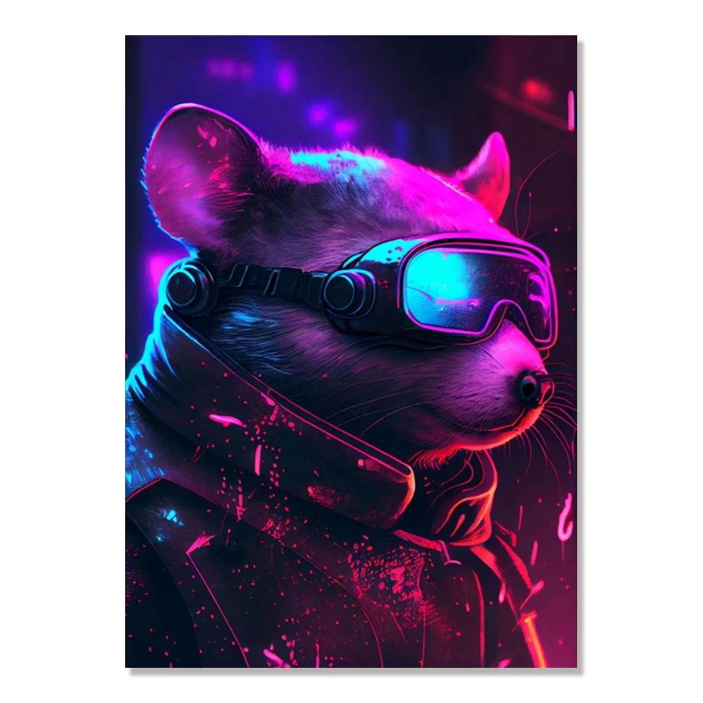 Cyberpunk Style Future Fantasy Lion Monkey Agent Animal Poster Wall Art Canvas Painting for Living Room Home Decoration
