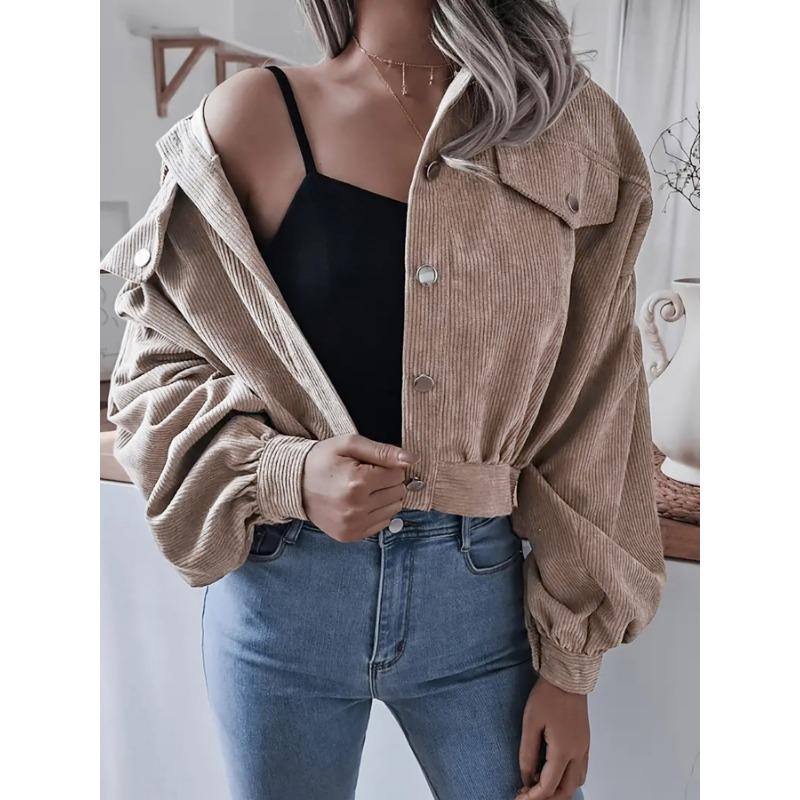 Women Loose Lantern Long Sleeve Corduroy Casual Short Jacket Outerwear