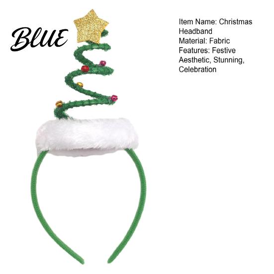 Cute Spiral Tree Pom Adjustable with Bells Christmas Headband Hair Hoop Star Pom Holiday Accessories