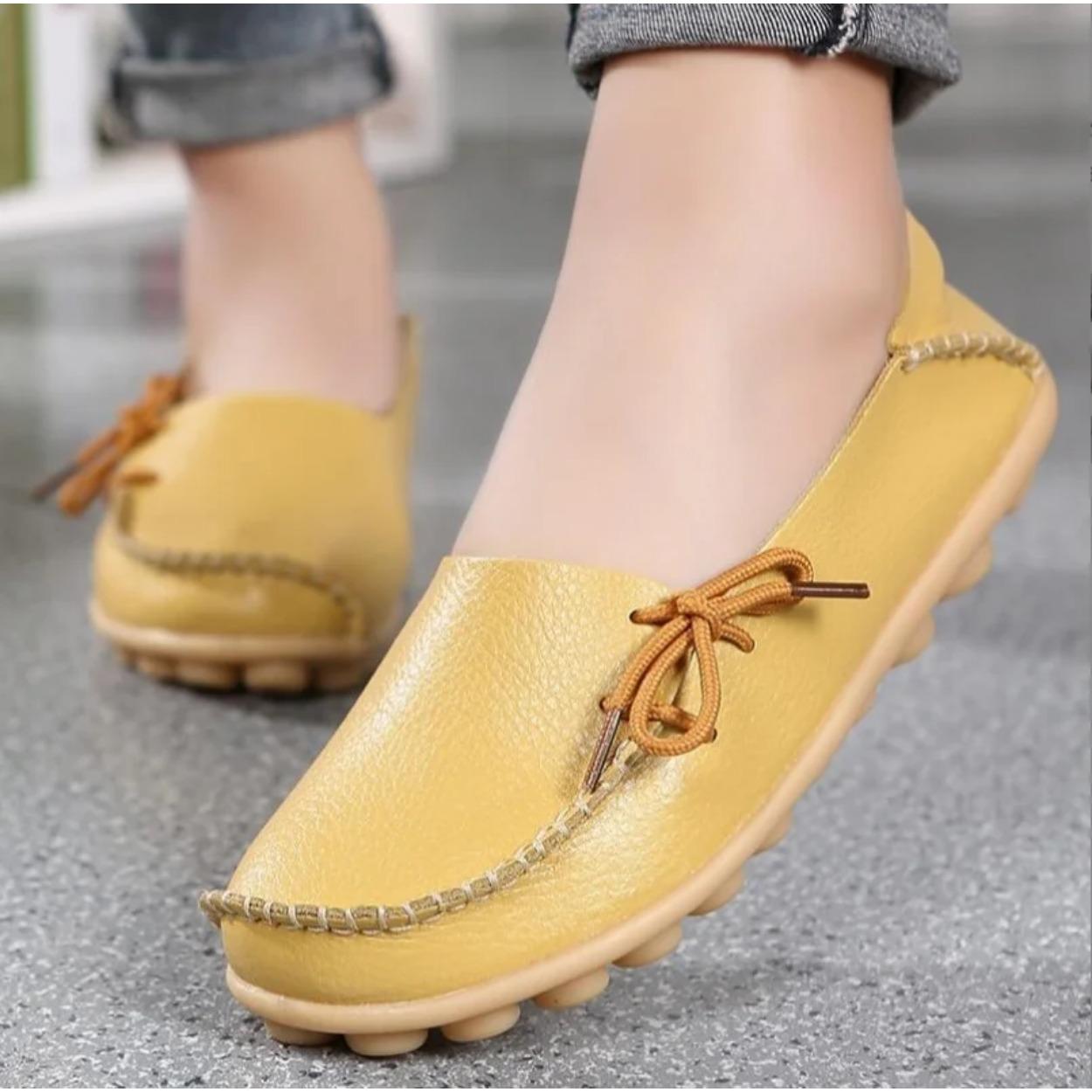 

Fashion Genuine Leather Women Flats Bowtie Black Shoes For Women 2025 Women Slip On Round Toe Shoes Woman Plus Size Shoes 43 жовтий